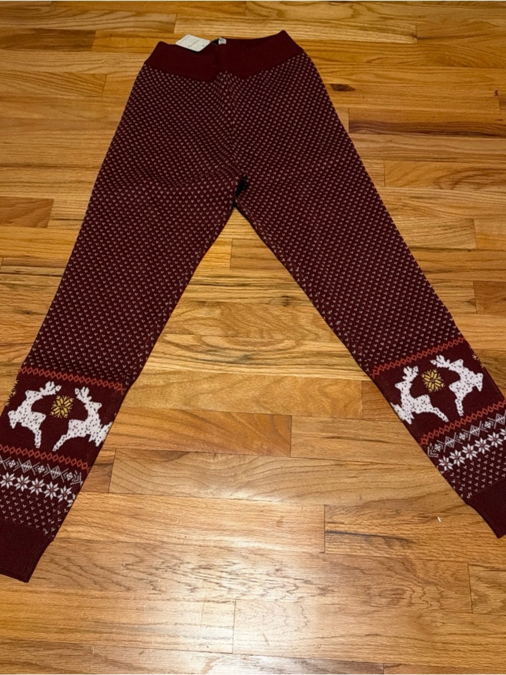 NWT Free People Burgundy Fair Isle Reindeer Knit Leggings